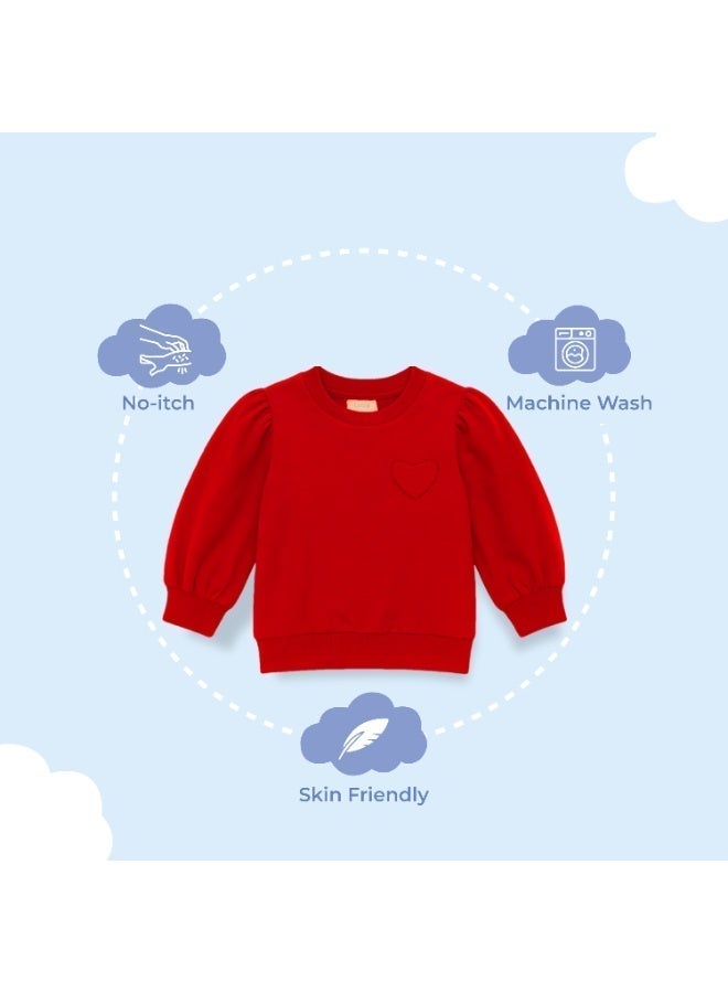 لؤي طقم شتوي للبنات من لؤي | بلوزة وبنطال من القطن العضوي | ملابس شتوية ناعمة ومريحة | طقم أنيق (أحمر) - Image 4